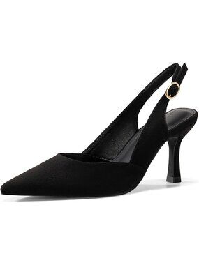 Women's Black Suede Slingback Kitten Heels Closed Pointed Toe Backless Sandals